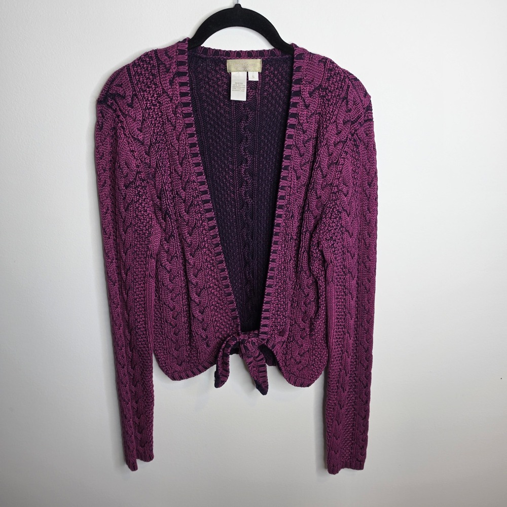 The Territory Ahead Cardigan Women Size Small Cable Knit Tie Front Cropped